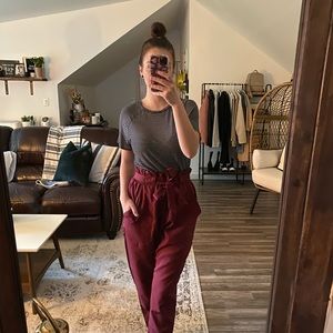 Paper bag pants maroon